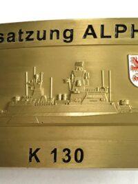 Gürtelschnalle - K130 Korvette Besatzung ALPHA - massiv, messingf., m. Wappen